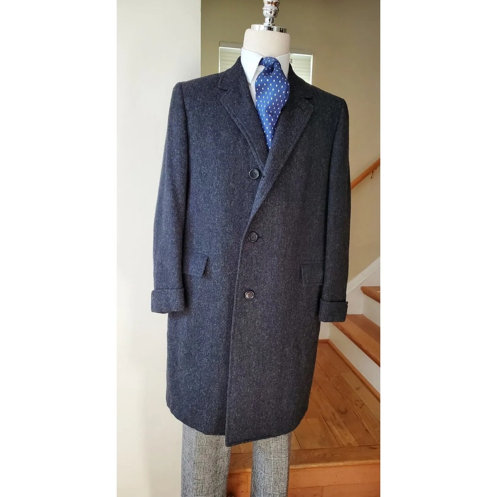 VTG 60s H.Freeman & Son Tweed Gray Wool Ivy mad man Top Coat Overcoat 39S